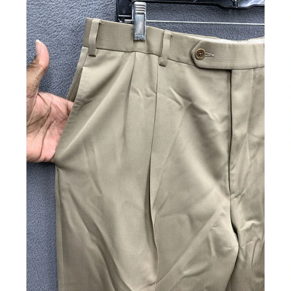 Brooks Brothers Mens Dress Pants Pleated Cuffed Beige Dry Clean Only Size 36X30